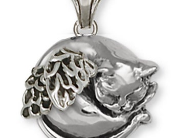 Cat Angel Pendant, Sterling Silver Angel Cat Pendant, Handmade Cat Memorial Necklace Charm CT52-AP