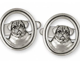 Pug Jewelry Sterling Silver Handmade Dog Cufflinks  PG35-CL