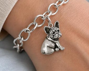 French Bulldog Charm Sterling Silver Handmade Frenchie Dog Bracelet Necklace Jewelry  FR23-C
