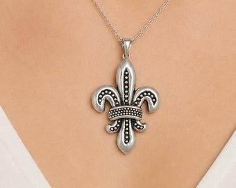 Fleur De Lis Pendant, Sterling Silver Fleur De Lis Necklace, Handmade Fleur De Lis Jewelry, Dimensional Fleur Pendan FD11-P