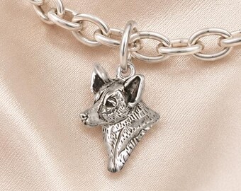 Australian Cattle Dog Charm Sterling Silver, Handmade Cattle Dog Bracelet Charm, Detailed Dog Jewelry Gift ACD2-C
