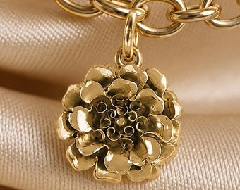 Marigold Charm 14K Gold, Handmade Marigold Flower Charm, October Birth Flower Charm Gift MRG1-CG