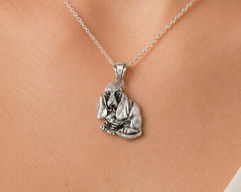 Basset Hound Pendant, Sterling Silver Basset Hound Jewelry, Handmade Basset Necklace Charm Gift BAS5-P