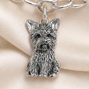 Yorkie Charm Sterling Silver, Handmade Yorkshire Terrier Charm, Yorkie Dog Charm Bracelet Jewelry Gift YK382X-C