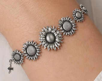 Sterlingzilveren zonnebloem armband handgemaakte bloemen bloem sieraden aangepaste polsmaat zonnebloem cadeau armband SF-BR