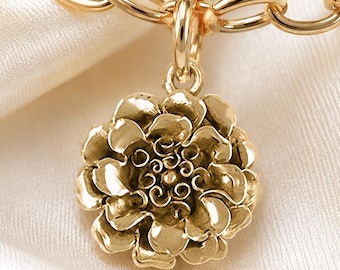 Marigold Charm 14K Yellow Gold Vermeil Handmade Marigold Flower Charm Bracelet Jewelry, Detailed Floral Gift MRG3-Cvm