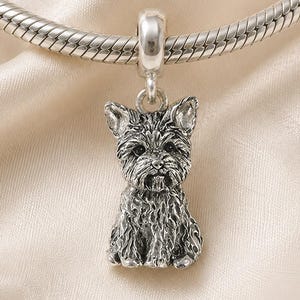 Yorkshire Terrier Charm Slide Sterling Silver Yorkie Bracelet Charm Hand Cast Dog Breed Jewelry YK382X-PNS