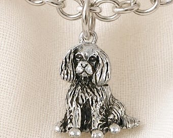 Cavalier King Charles Spaniel Charm, Sterling Silver Cavalier Jewelry, Handmade Charm Bracelet Gift CV14-C