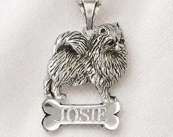 Pomeranian Personalized Pendant Sterling Silver, Engraved Bone Name Necklace, Custom Pomeranian Pendant, Pomeranian Jewelry
