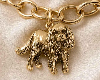 Charm de Cavalier King Charles Spaniel, pulsera de oro vermeil de 14 quilates, joyería artesanal de Spaniel, regalo para dueño de Cavalier KC17-CVM