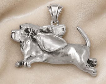 Basset Hound Pendant Necklace Sterling Silver Handmade Dimensional Dog Jewelry for Basset Owners BH1-P