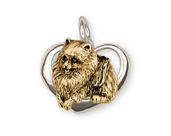 Pommeren sieraden Pommeren bedel 14k tweekleurige gouden vermeil hondensieraden PR4-TCVM