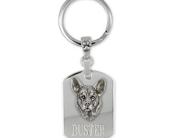 Australian Cattle Dog Key Ring Sterling Silver And Stainless Steel Handmade Australian Cattle Dog Jewelry CTD2-KR
