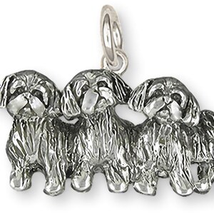 Shih Tzu Joyería Plata de Ley Hecha a Mano Triple Shih Tzu Charm SZ2531X-C