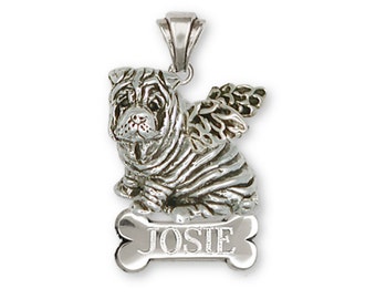 Shar Pei Jewelry Shar Pei Angel Personalized Pendant Jewelry Sterling Silver Handmade Dog Personalized Pendant SHP1-ANP