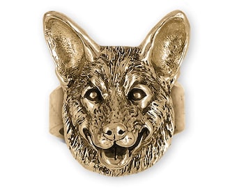 Australian Cattle Dog Ring 14k Yellow Gold Handmade Australian Cattle Dog Jewelry CTD1-RG