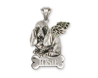 Basset Hound Jewelry Basset Hound Angel Personalized Pendant Jewelry Sterling Silver Handmade Dog Personalized Pendant BAS5-ANP