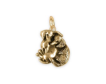 Long And Shorthair Dachshund Jewelry 14k Gold Handmade Double Dachshund Charm  DDA-CG