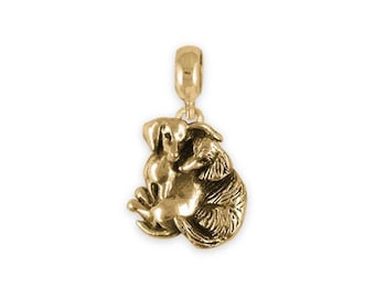 Long And Shorthair Dachshund Jewelry 14k Gold Handmade Double Dachshund Charm Slide This Charm Will Fit A Pandora®  Bracelet DDA-PNSG