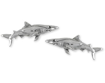 Sterling Silver Shark Cufflinks - Hand-Cast Marine Life Jewelry SHK2-CL