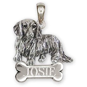Dachshund Personalized Pendant Sterling Silver Handmade Long Hair Dachshund Jewelry DA17-NP