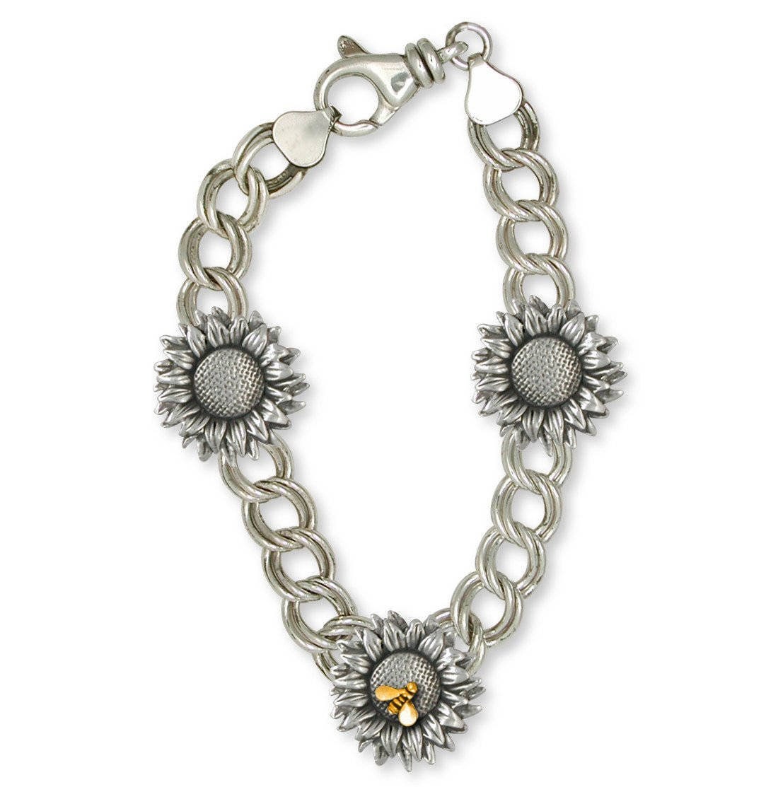 925 Sterling Silver Vintage Sunflower Link Bracelet 7