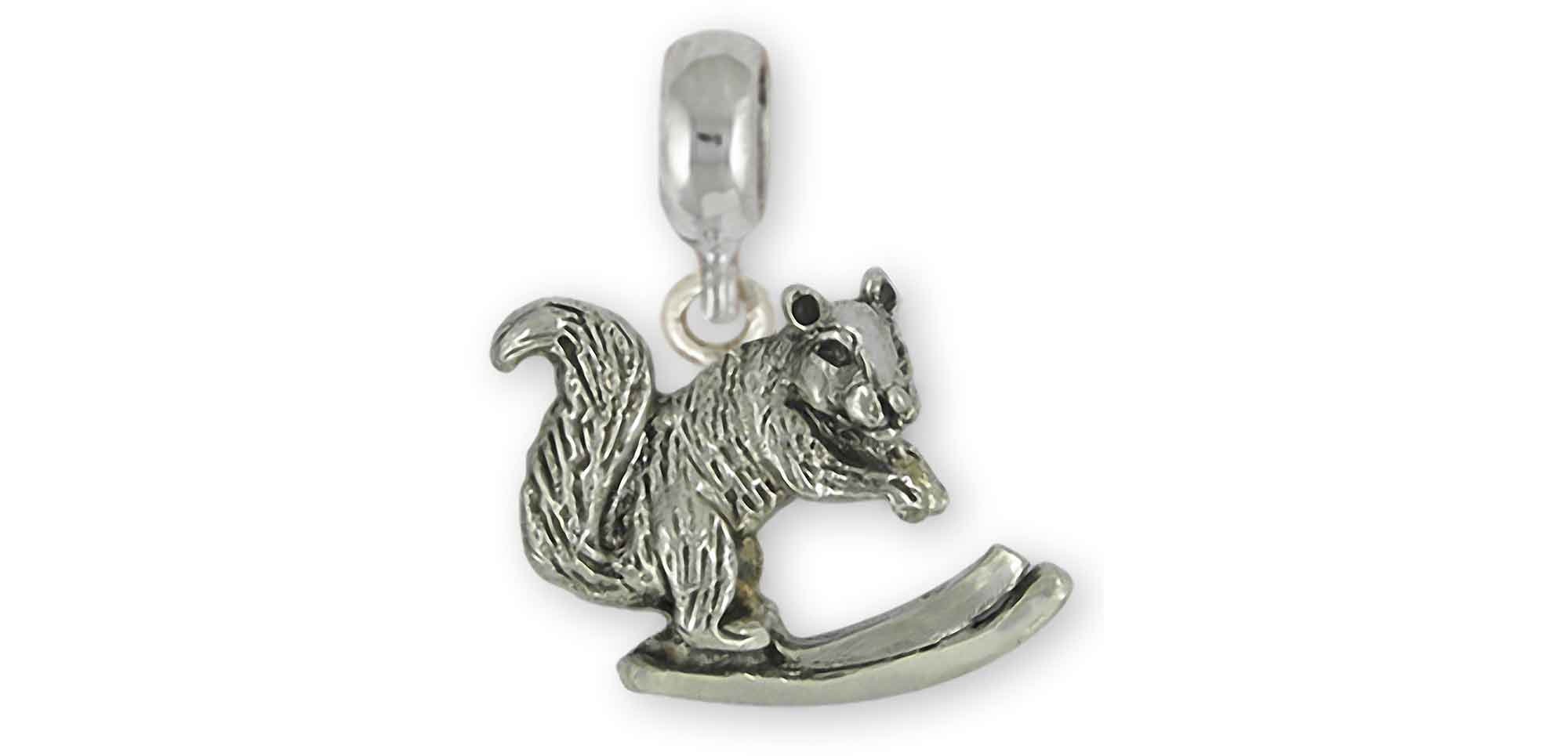 Squirrel on Skis Jewelry Sterling Silver Handmade Skiing Squirrel