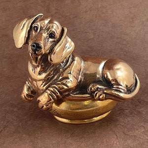 Dachshund Figurine Yellow Bronze Handmade Dachshund Figurine Box  DA-BX