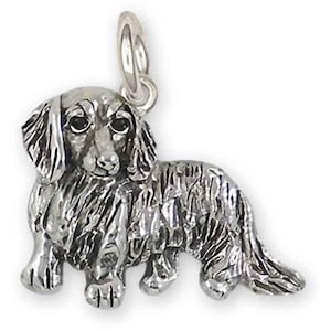 Dachshund Charm Sterling Silver Handmade Long Hair Dachshund Jewelry DA17-C