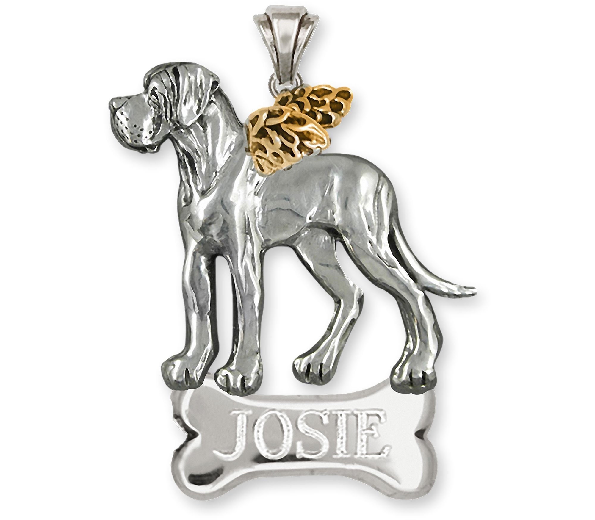 Great Dane Angel Jewelry Silver And 14k Gold Handmade Great Dane Pendant  GDL18-TNANP
