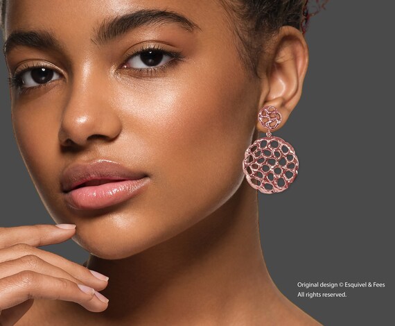 Fashion Earrings Jewelry 14k Rose Gold Plated Handmade Honeycomb