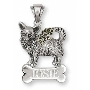 Long Hair Chihuahua Angel Pendant Jewelry Sterling Silver Handmade Dog Pendant CU13-ANP