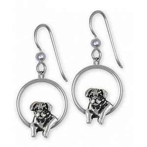 Pug Jewelry Sterling Silver Handmade Dog Earrings  PG46-E