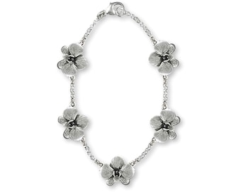 Pulseira de Orquídea Feita à Mão em Prata de Lei, Joia Floral Botânica OR5-BR