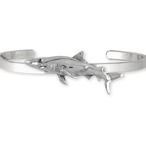 Sterling Silver Shark Bracelet - Hand-Cast Marine Life Jewelry SHK2-CB