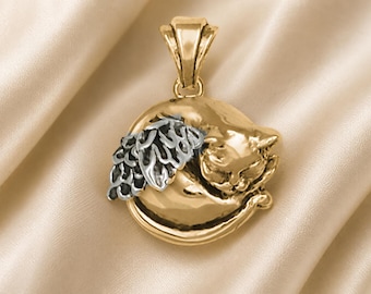 Colgante de ángel gato, collar de oro vermeil de 14k, joyería conmemorativa de gato, hecha a mano CT52-APVM2