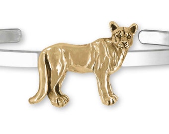 Cougar Jewelry Sterling Silver And Yellow Bronze Handmade Mountain Lion Bracelet COU1-BZCB