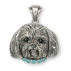 Colgante de Shih Tzu en plata de ley hecho a mano Joyas de Shih Tzu SZH5-SP