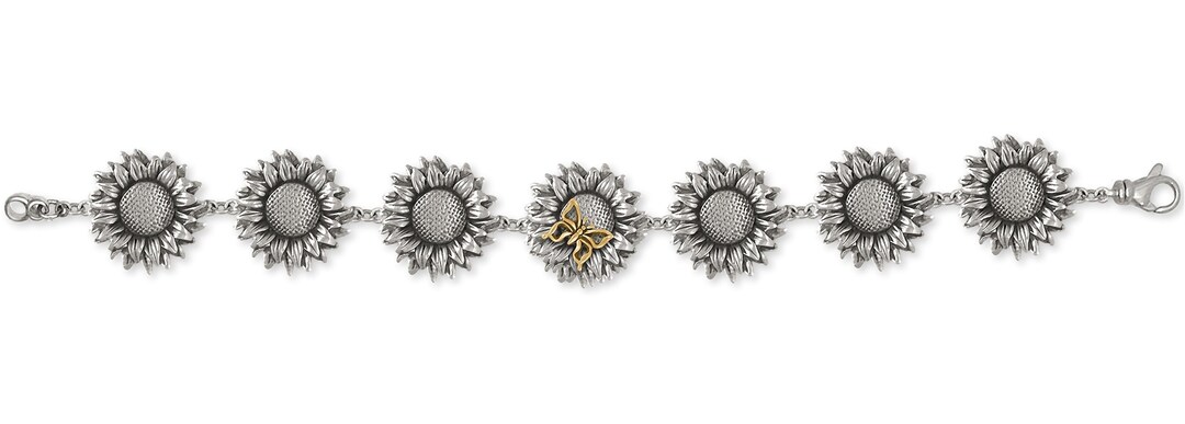SILVER925 SUNFLOWER MOTIF BRACELET/シルバー Sunflower Jewelry Sunflower Bracelet Jewelry Silver and 14k