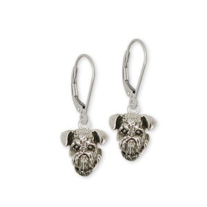 May include: Sterling silver Brussels Griffon dog head dangle earrings with leverback closures.