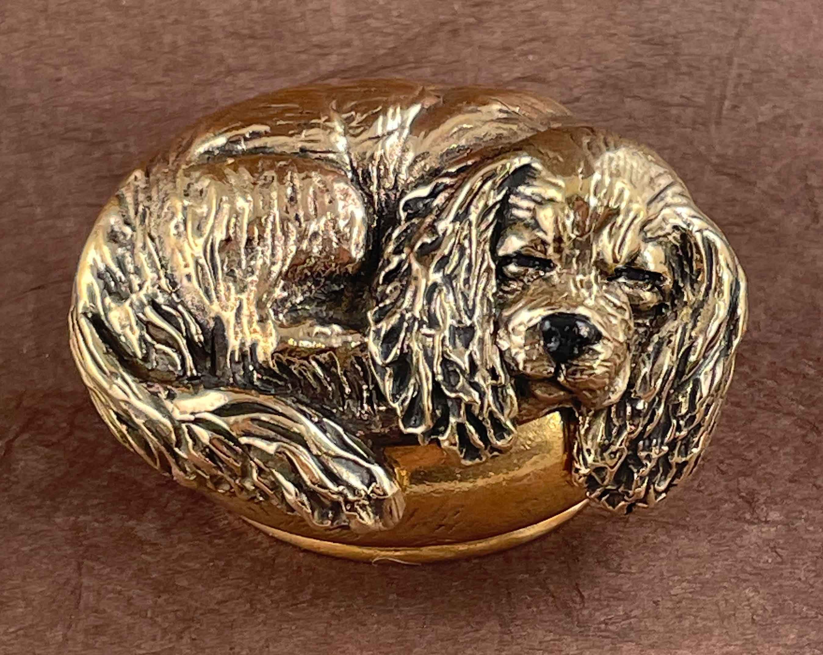 Cavalier King Charles Spaniel Figurine Yellow Bronze Handmade Collectors Box Memorial Urn Cavalier Figurine Box  CAV3-BX