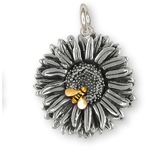 Aster Jewelry Silver And 14k Gold Handmade Aster Flower Charm  AST1-BEEC