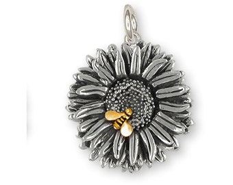 Aster Charm, Silver and 14k Gold Handmade Flower Charm, Aster Bracelet Jewelry Gift  AST1-BEEC