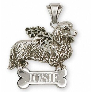 Dachshund Jewelry Long Hair Dachshund Angel Pendant Jewelry Sterling Silver Handmade Dog Pendant DS9-ANP