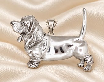 Basset Hound Pendant Sterling Silver Handmade Full Body Necklace Jewelry Gift for Basset Moms Dads Owners and Hound Lovers DG3-P