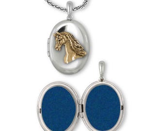 Arabisch paard fotomedaillon zilver en 14k goud handgemaakte Arabische paardensieraden EQ18H-TTV