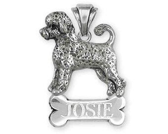 Portuguese Water Dog Jewelry Sterling Silver Handmade Portuguese Water Dog Personalized Pendant  PWD3-NP