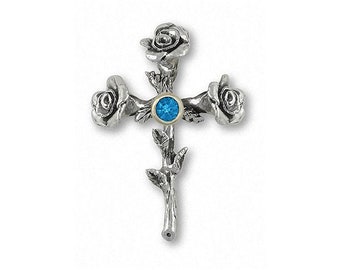 Rose Jewelry Rose Cross Pendant Jewelry Sterling Silver Handmade Flower Pendant RCR1-SP