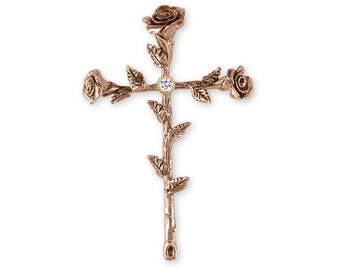 Rose Jewelry Rose Cross Pendant Jewelry 14k Rose Gold Handmade Flower Pendant RS10-SPRG