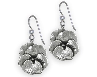 Pansy Flower Jewelry Sterling Silver Handmade Pansy Earrings  PSY1-FW